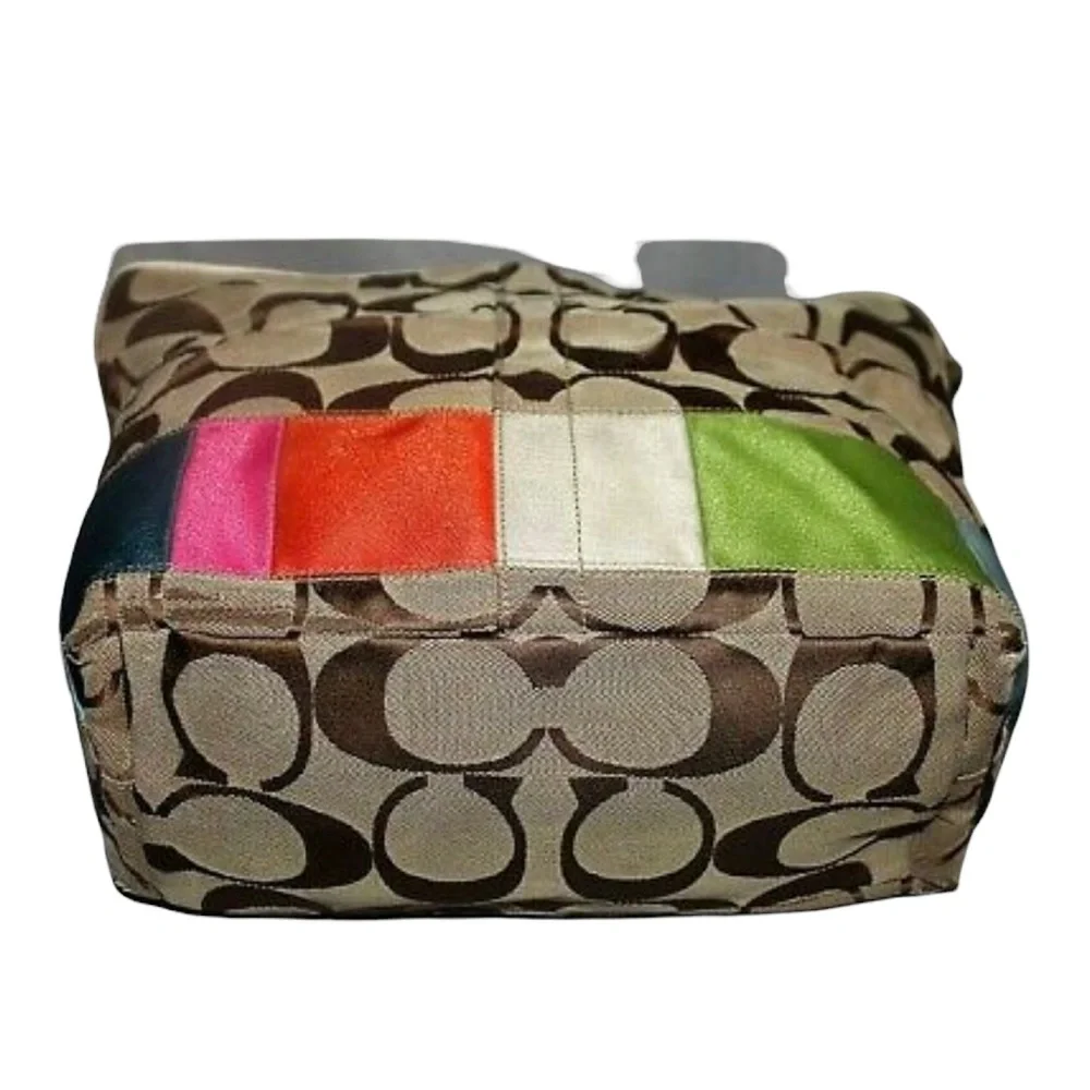 COACH multicolor Striped signature jacquard tote shoulder bag /